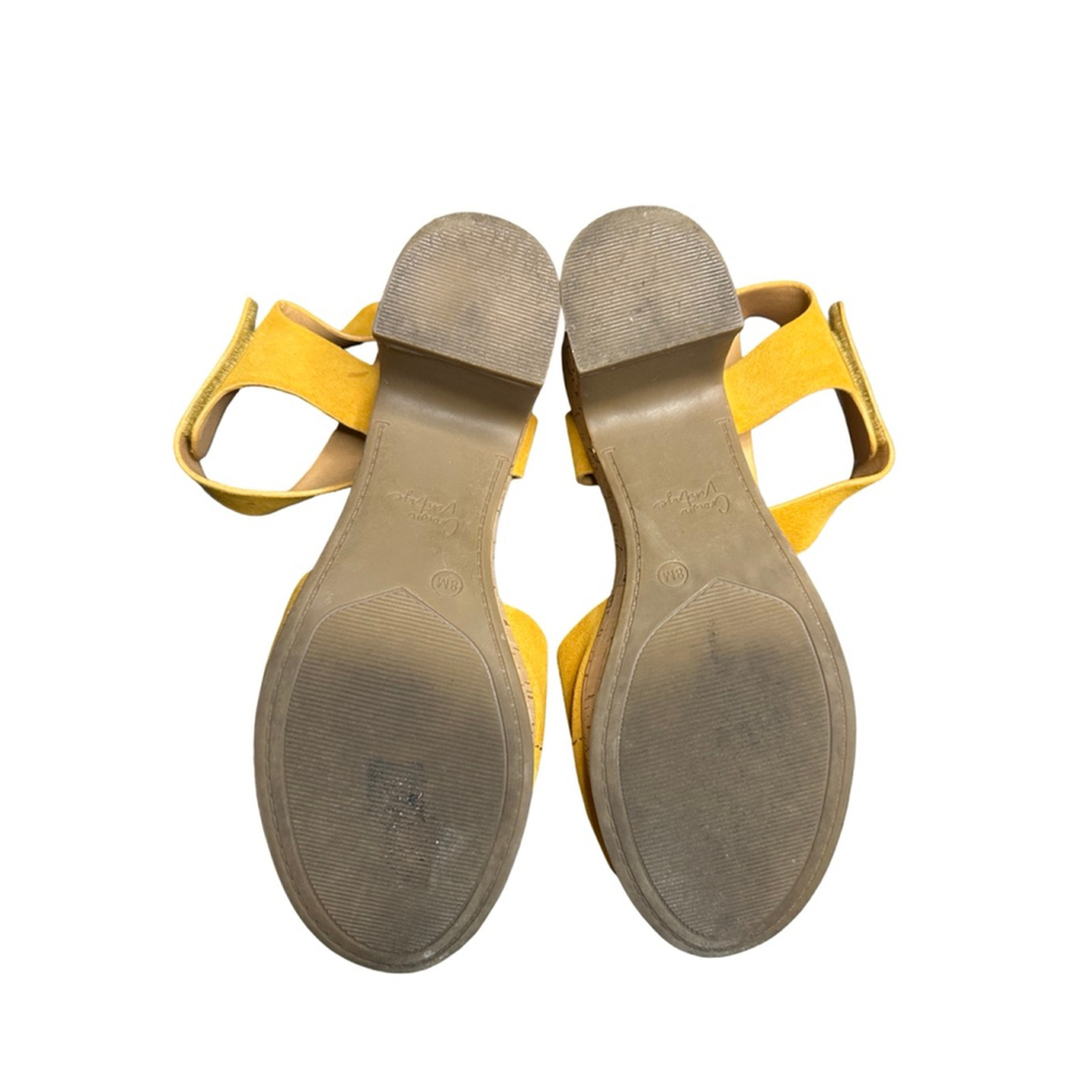 Women's Crown Vintage Yellow Suede Cork Wedge Sandals Size 8 - Picture 9 of 9